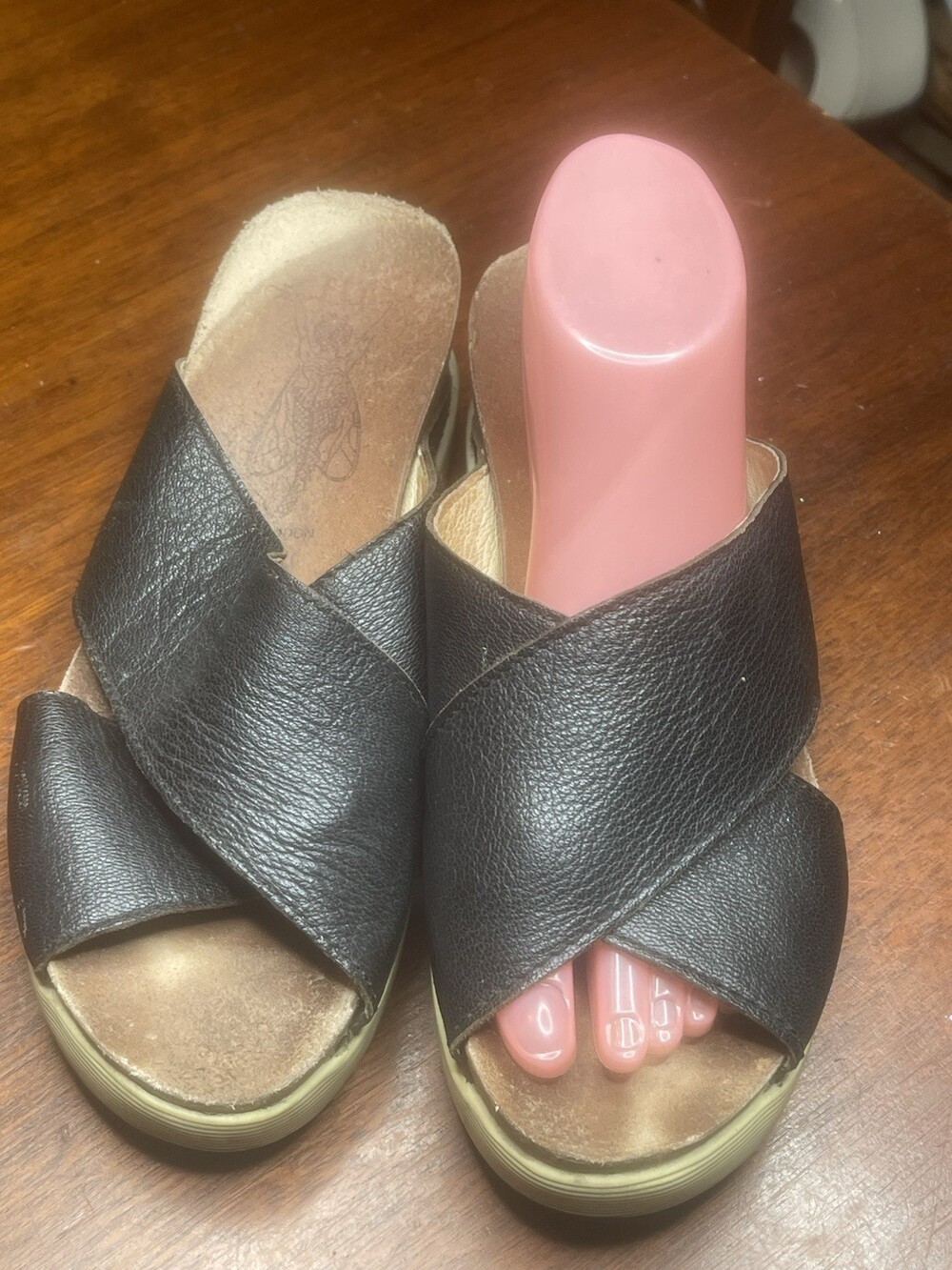 Fly London Wary Leather Slide Wedge Platform Sandals Black Size 40 US 8.5 - 9